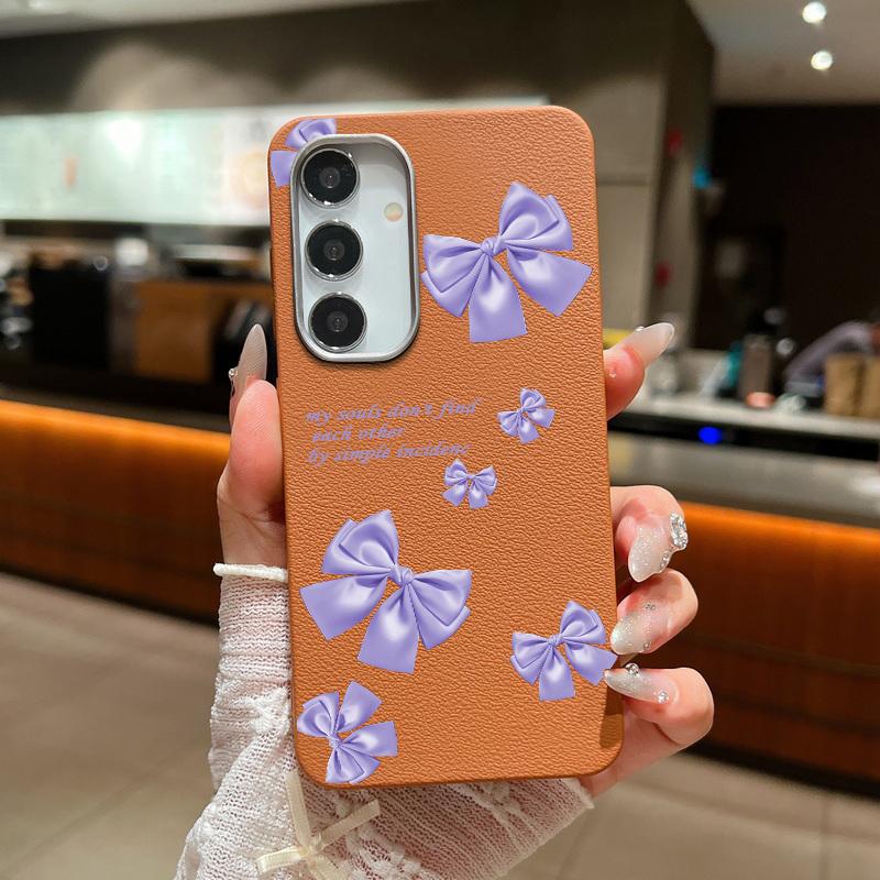 

Тонкий чехол с однотонным принтом банта для Samsung S25 S24 FE S23 Ultra S22 A16 A56 A55 A36 A26 A15, матовая кожаная текстура, противоударный мягкий чехол для телефона из ТПУ Samsung A56 5G коричневый/фиолетовый