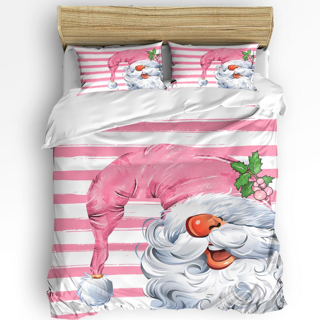 Christmas Snowman Pink Christmas Tree 3pcs Bedding Set For Double Bed Home Textile Duvet Cover Quilt Cover Pillowcase