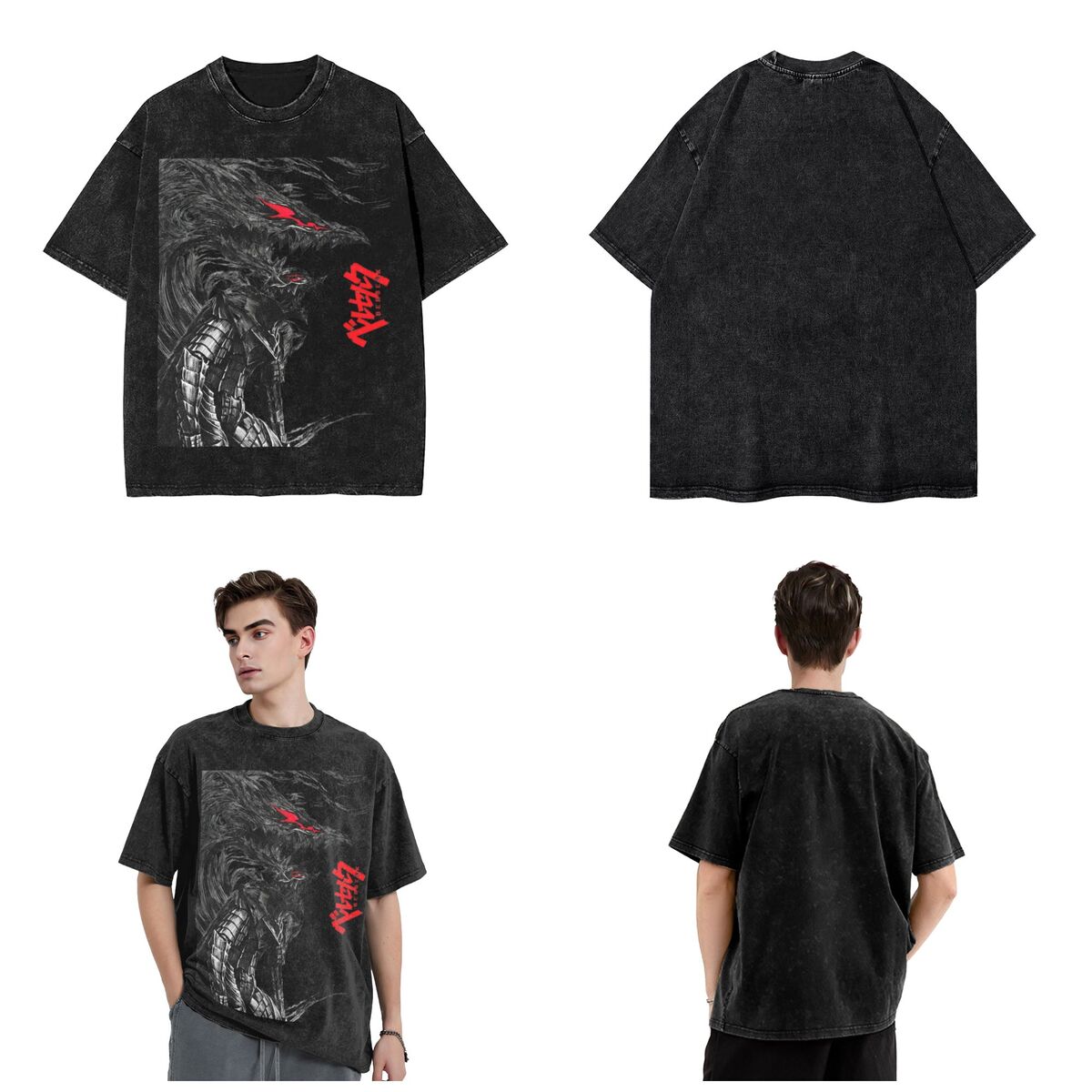 

Berserk Guts Graphic Tshirt Manga Print Vintage Washed Oversized T Shirts Men Women Clothing Pure Cotton Short Sleeve Tees Tops S