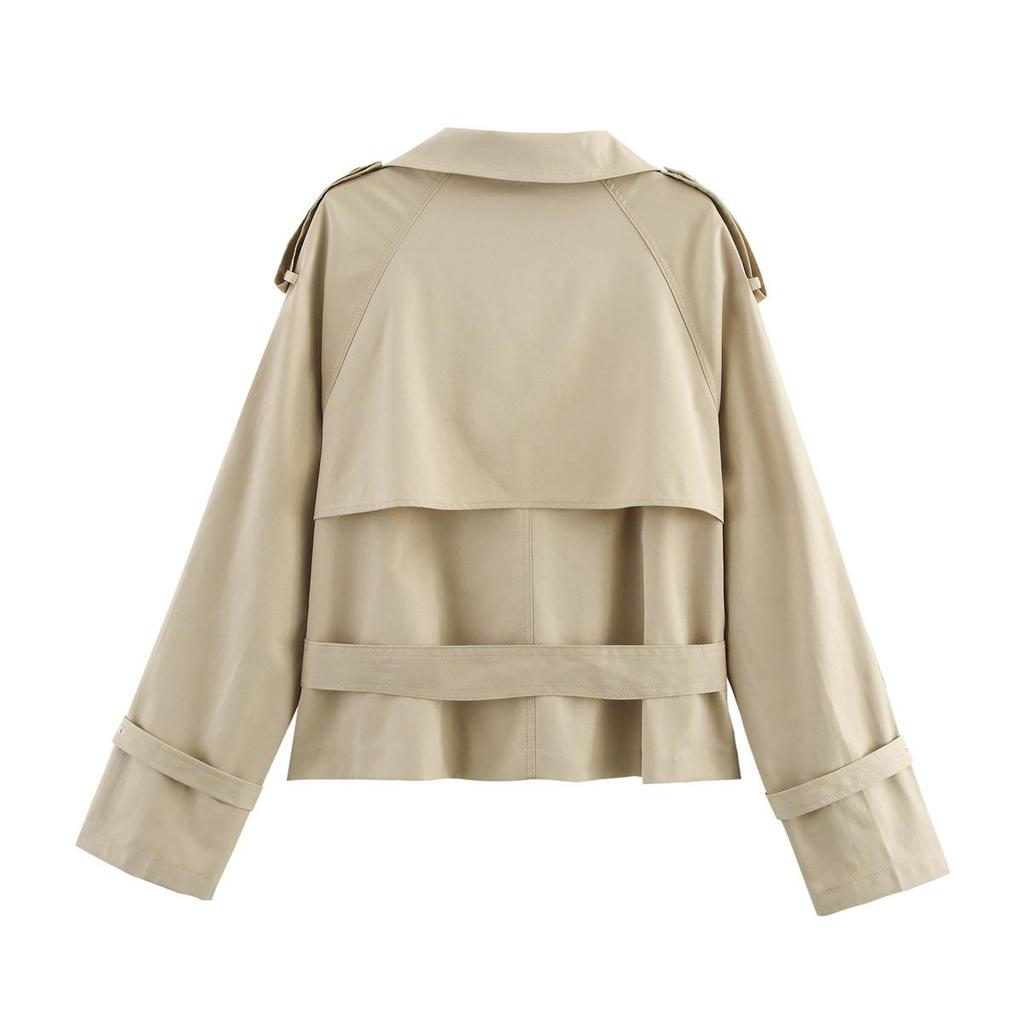 Dámský módní krátký trenčkot v evropském a americkém stylu na jaro 2025 s páskem