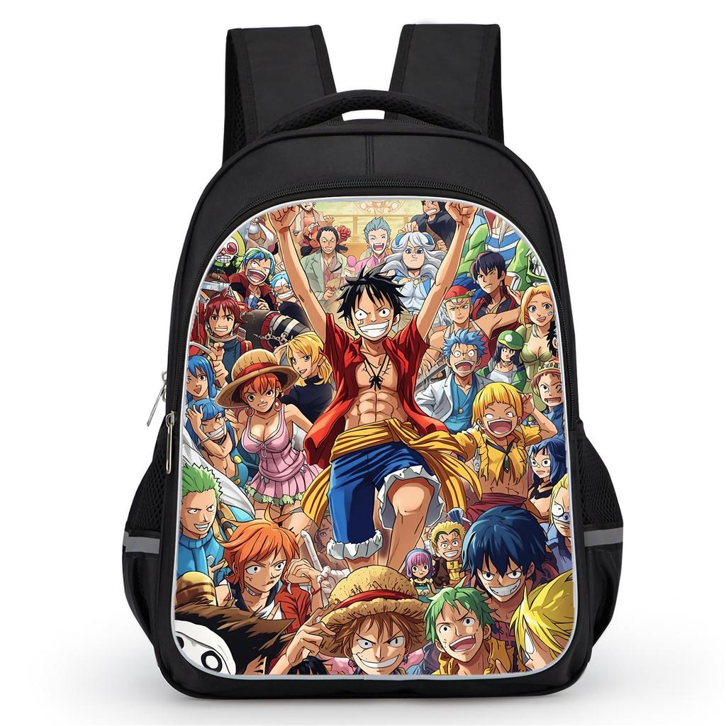16 Inch Black Cartoon One Piece Backpack Mochila, Light Weight Unisex School Backpack Travel Daypack for Boys Girls Age 6-10