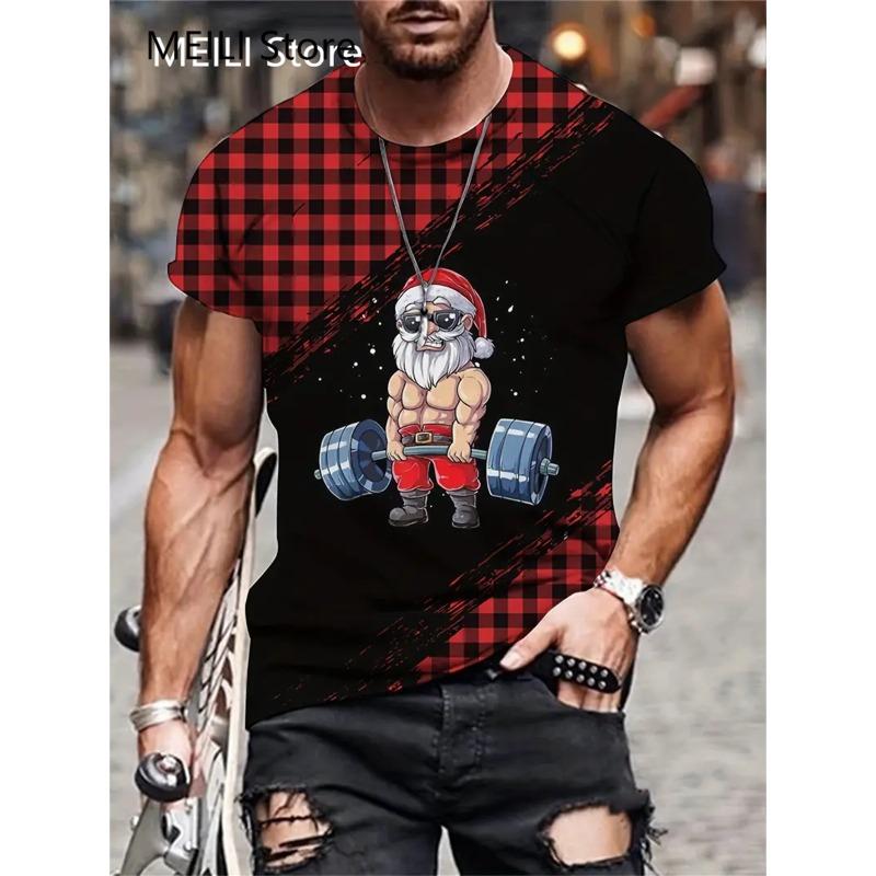 Christmas Men's T Shirt Funny 3D Santa Claus Print T Shirts Casual Pullover Short Sleeve Fashion Shirts Graphic Tees Sweatshirt