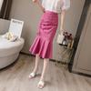Women's Spring Summer High-Waisted Slimming Stretch Mermaid Hem Skirt with Ruffled Details Mid Length Bodycon Skirt Trendy