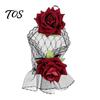 Elasticated Lace Hand Flowers Gothic Fingerless Glove, Elastic Short Sleeve, Wine Red Rose Bracelets Flower Wrist Cuff for Women Girls, Wedding,