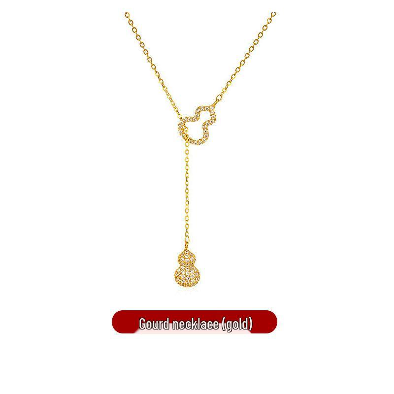 Elegant Auspicious Gourd Pendant Necklace with Tassel - Light Luxury Gift