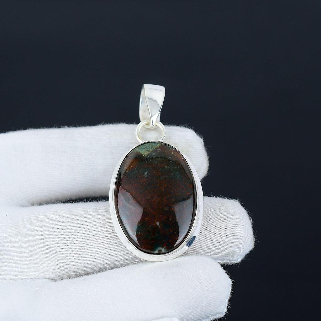 Bloodstone Gemstone Pendant, Natural Bloodstone Gemstone Handmade 925 Sterling Silver Bloodstone Pendant For Women Pendant For Gifts