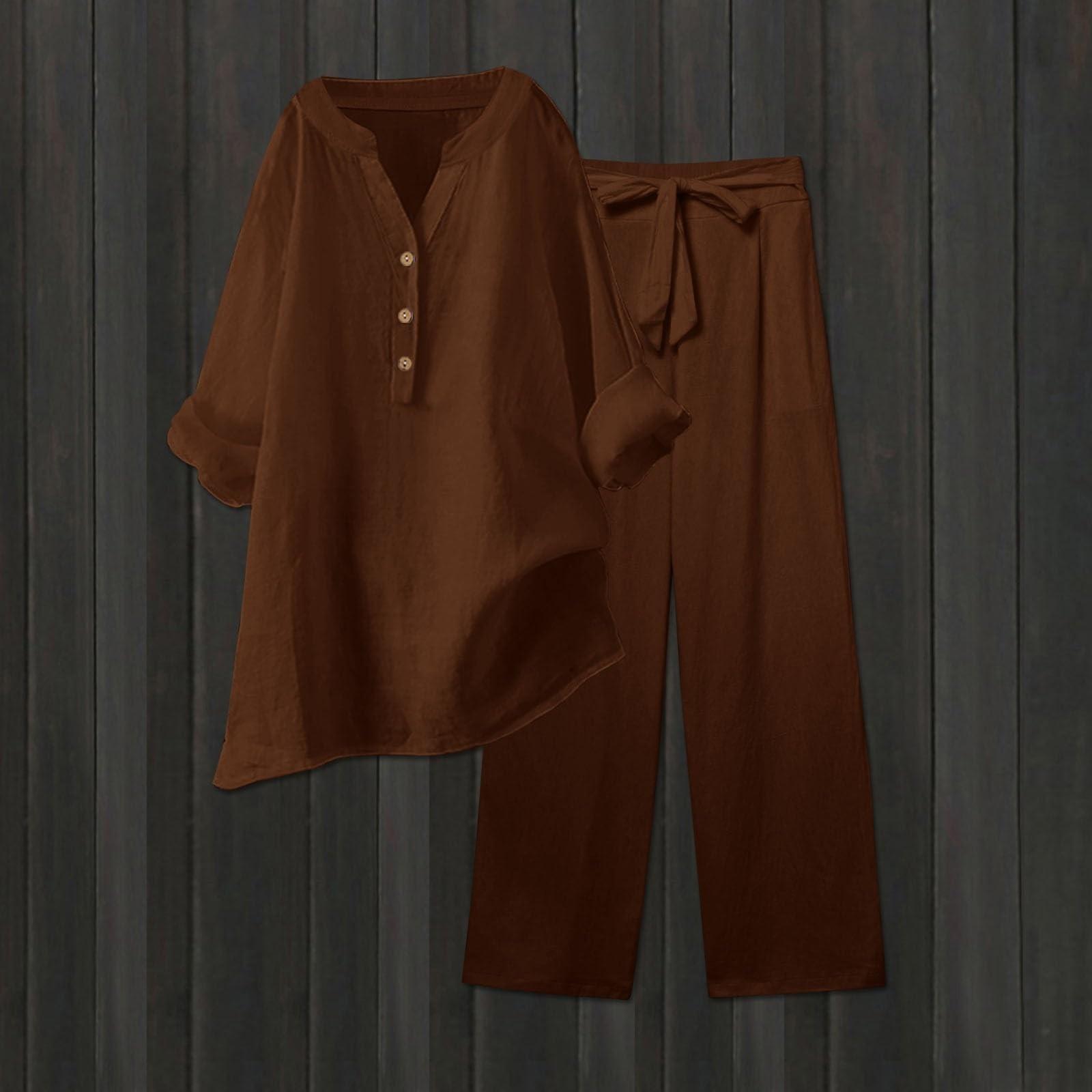 

Женская модная свободная однотонная рубашка с V-образным вырезом и длинными рукавами, топ с завязками и карманами, прямые брюки XXXXXL