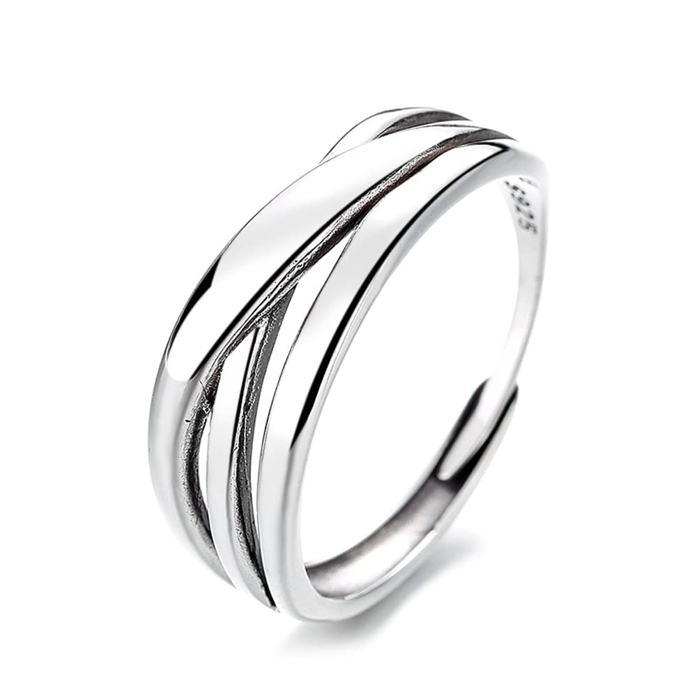 

Shiny Surface Open Silver Pure For Accessory [Deelfel] Women s Ring, Simple, Three-Row, Silver, Cross, Ring, Ring, 925, Silver, Hypoallergenic,