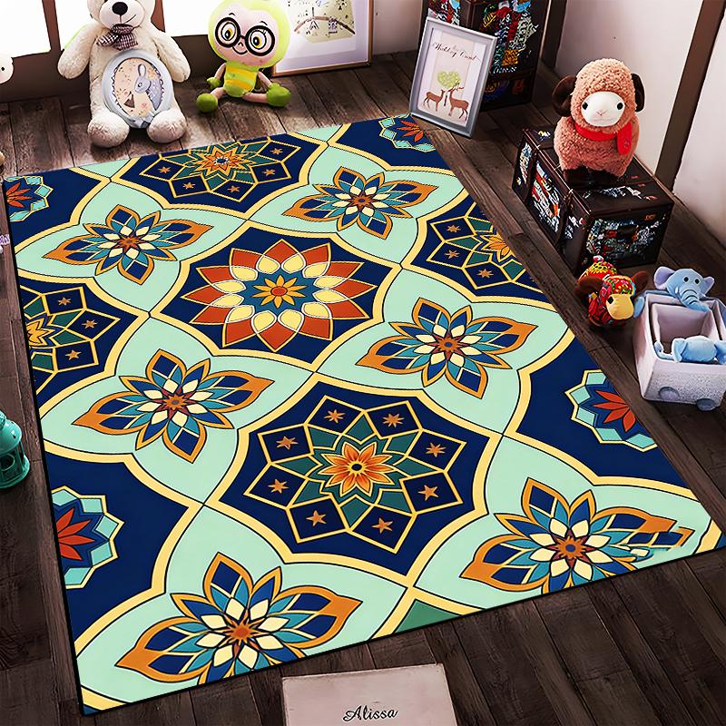 Geometric Floral Pattern Carpet with Vibrant Multicolor Mandala Design Suitable for use as an anti-slip for living room bedroom sofas