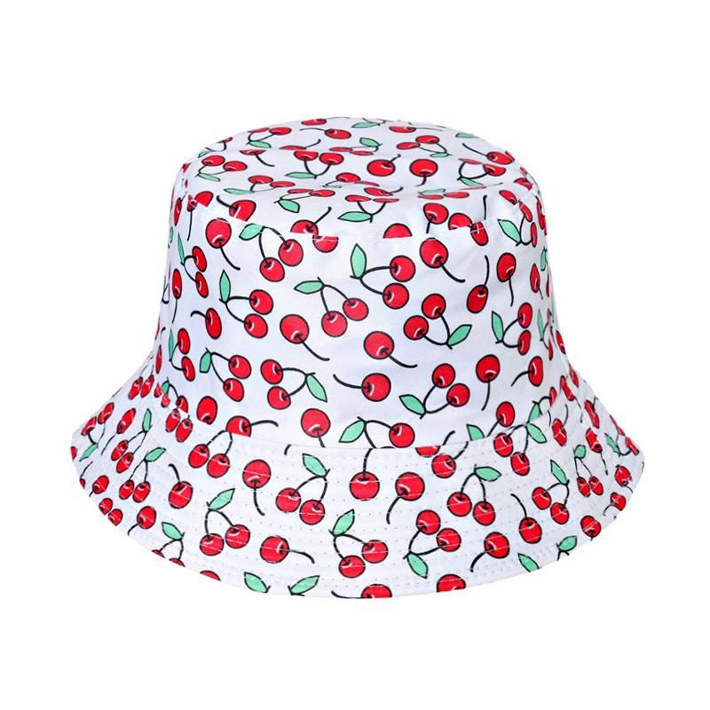 Unisex Vegetables Fruits Print Bucket Hats For Women Girls Summer Double-Sided Foldable Panama Sun Hat Fruit Bob Fisherman Caps