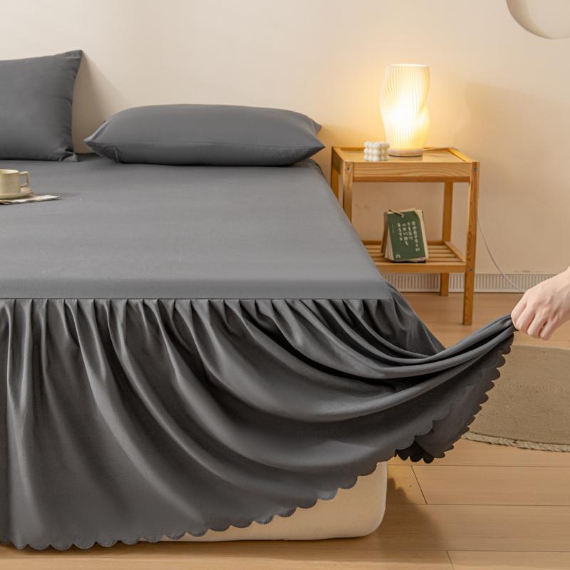 1pc Gray Bed Skirt Skin-friendly Bed Cover Simple Style Mattress Protector Roupa De Cama Soft Bedspread for Home (No Pillowcase)