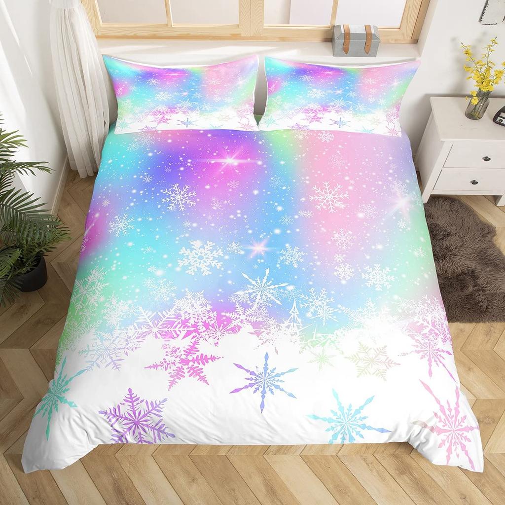 Snowflake Duvet Cover Twin King Merry Christmas Comforter Cover For Child Boys Girls, Glitter Galaxy Bedding Set, New  Gift