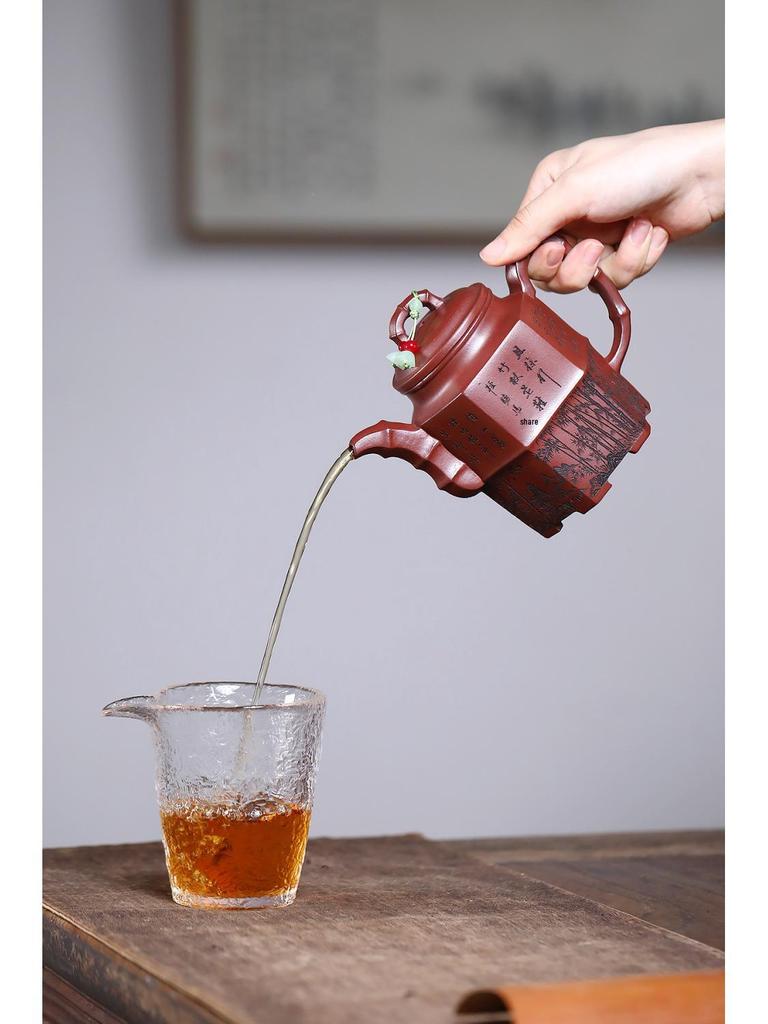 Yixing Zisha Rote Ton-Gedicht-Teekanne von Zhu Lu - Handgefertigtes Handwerker-Geschenkset