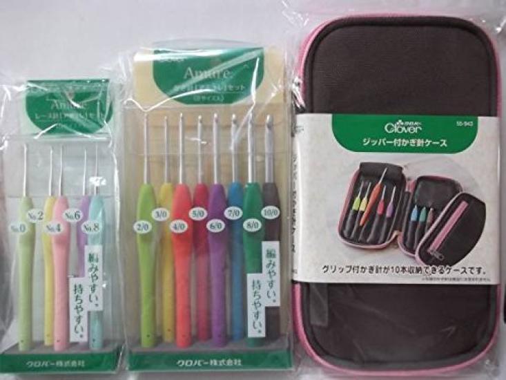 Крючок для вязания крючком Clover Amure, Крючок для кружева Amure и Чехол для крючков на молнии, Набор из 3 предметов, Набор, Набор,
