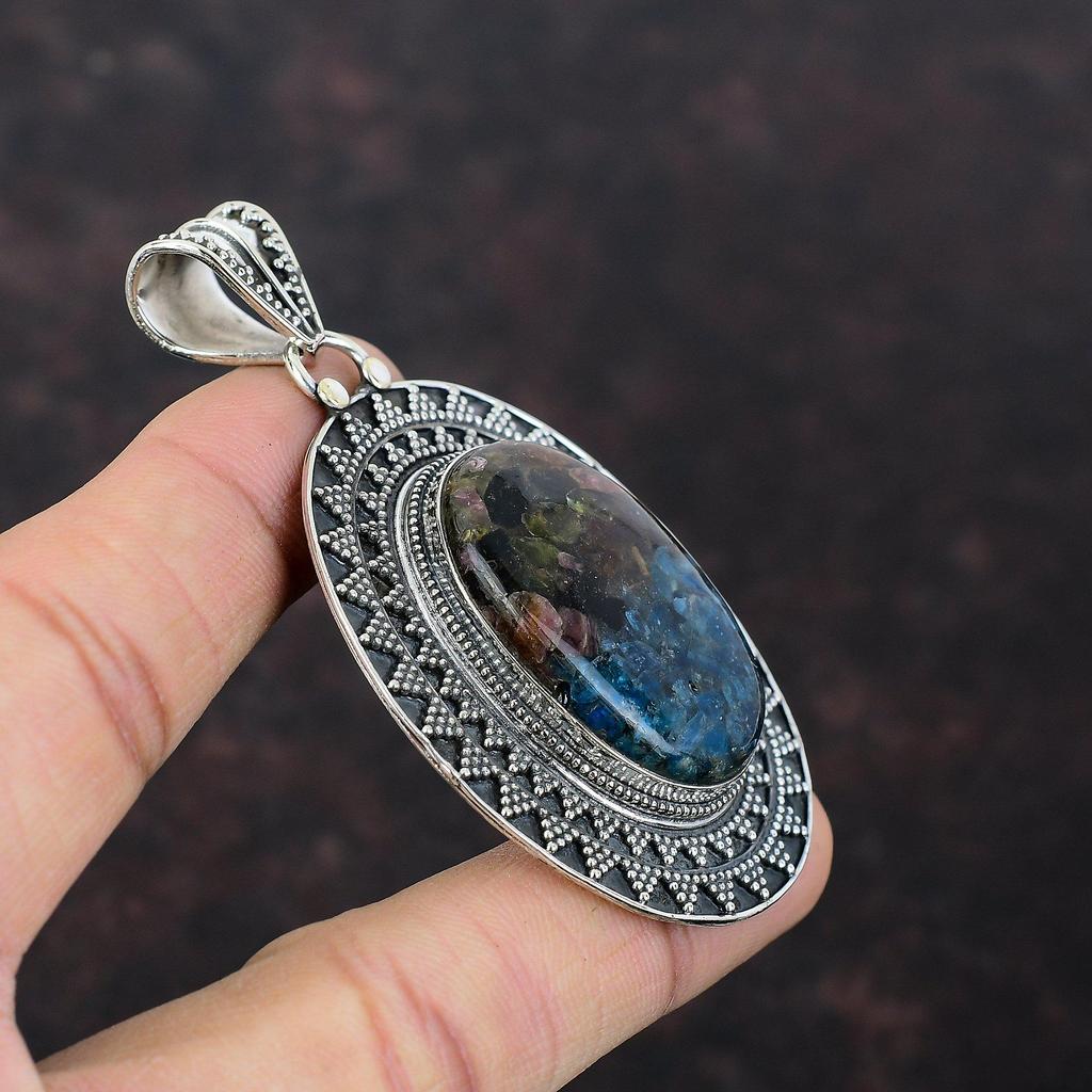 Cupru Pepene Verde Turmalina Pandantiv 925 Sterling Silver Pandantiv Bijuterii de designer lucrate manual Pandantiv vintage Bijuterii din pietre prețioase naturale pentru cadou