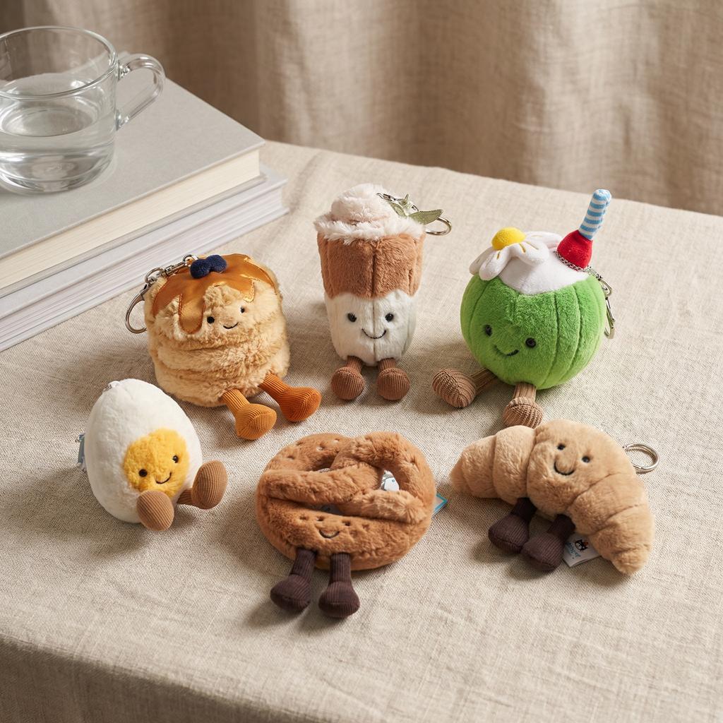 Cute Coffee Cake Plush Pendant Soft Stuffed Food Toy Fluffy Keychain Gift for Kids Birthday Christmas Bag Home Decor