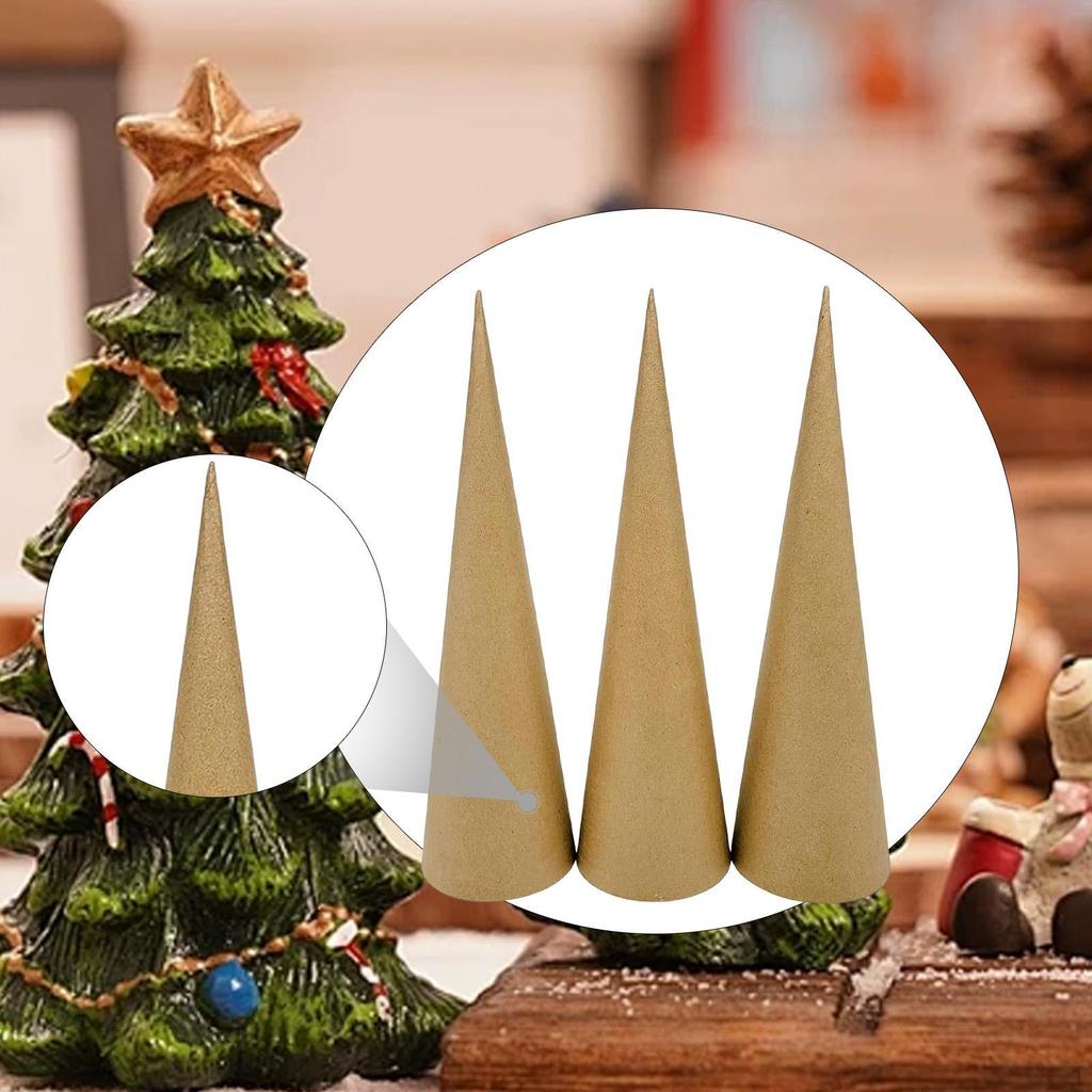 3 Conuri de Papier-mâché cu Capete Deschise, Artizanat Versatil, Crăciun DIY Imaginativ