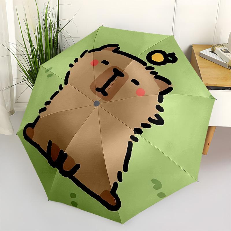 1pc Cute Capybara Automatic Folding Umbrella, Portable Collapsible Design, 8-Rib Iron Frame, Outdoor Accessory yy250905121