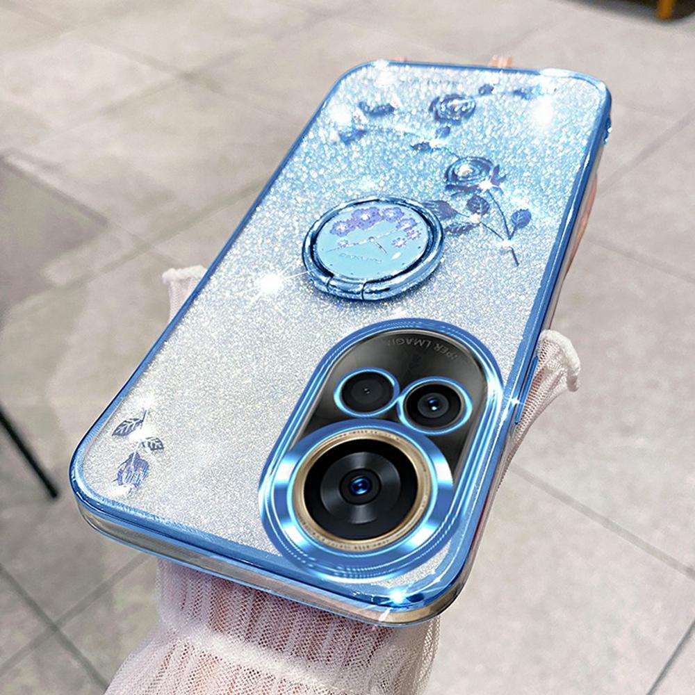 

KADEM For Huawei nova 13 Case Ring Kickstand TPU Flowers Phone Cover Gradient Glitter Blue