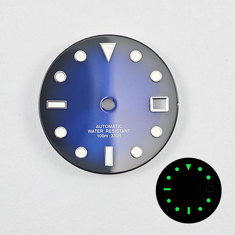 

NH35 29mm No Logo Sterile Watch Dial Fit NH35A NH36 Movement High Quality Green Luminous Silver Nail Gradient Watch Face parts 29mm(No Logo)