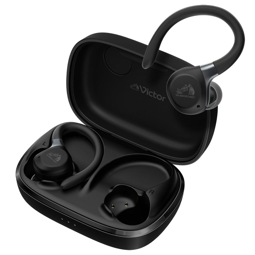 JVC Kenwood Victor Wireless Bluetooth Noise Ear with Waterproof and Dustproof Up to 40 Hours of Black HA-EC77T-B Earbuds, 5.4, Cancelling, Hooks,