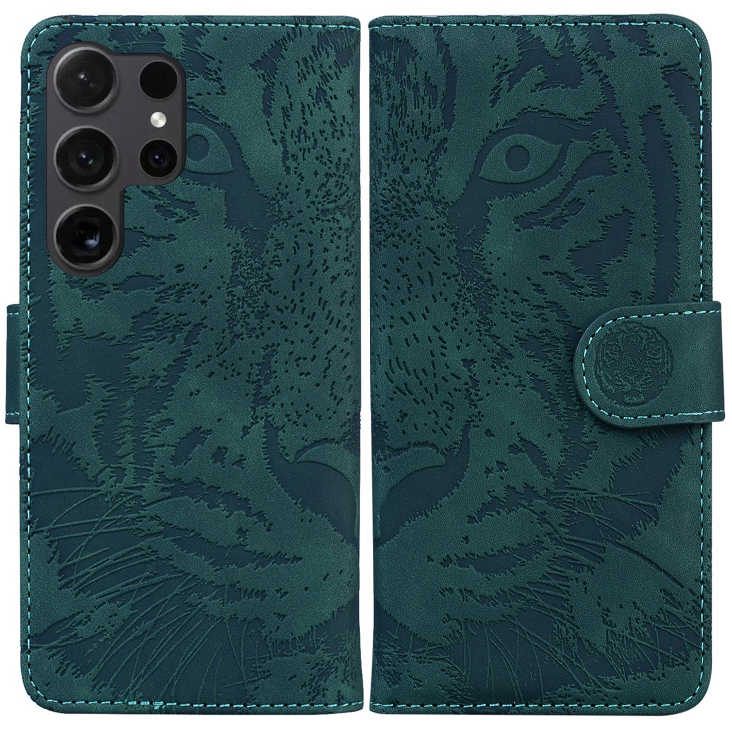 

For Samsung Galaxy S25 Ultra Case Tiger Imprint Leather Wallet Phone Cover A