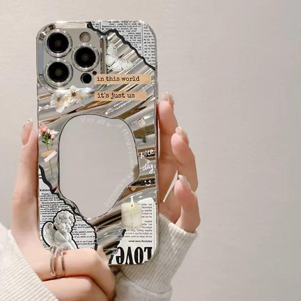 

Зеркальный чехол для телефона для iPhone 16 11 13 14 для 16 Pro 12 13 15 16 Pro Max для Samsung A15 A16 A35 A55 Милый чехол для телефона с облаком, цветком и щенком с гальваническим покрытием iPhone 16 серебряный