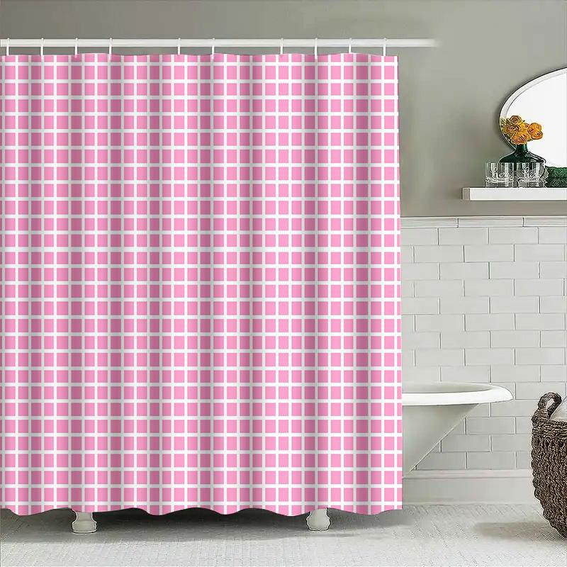 Pink Plaid Shower Curtain Bath Room Decor Waterproof Fabric Available In Various Sizes Perfect For Adding Style To Your Bathroom