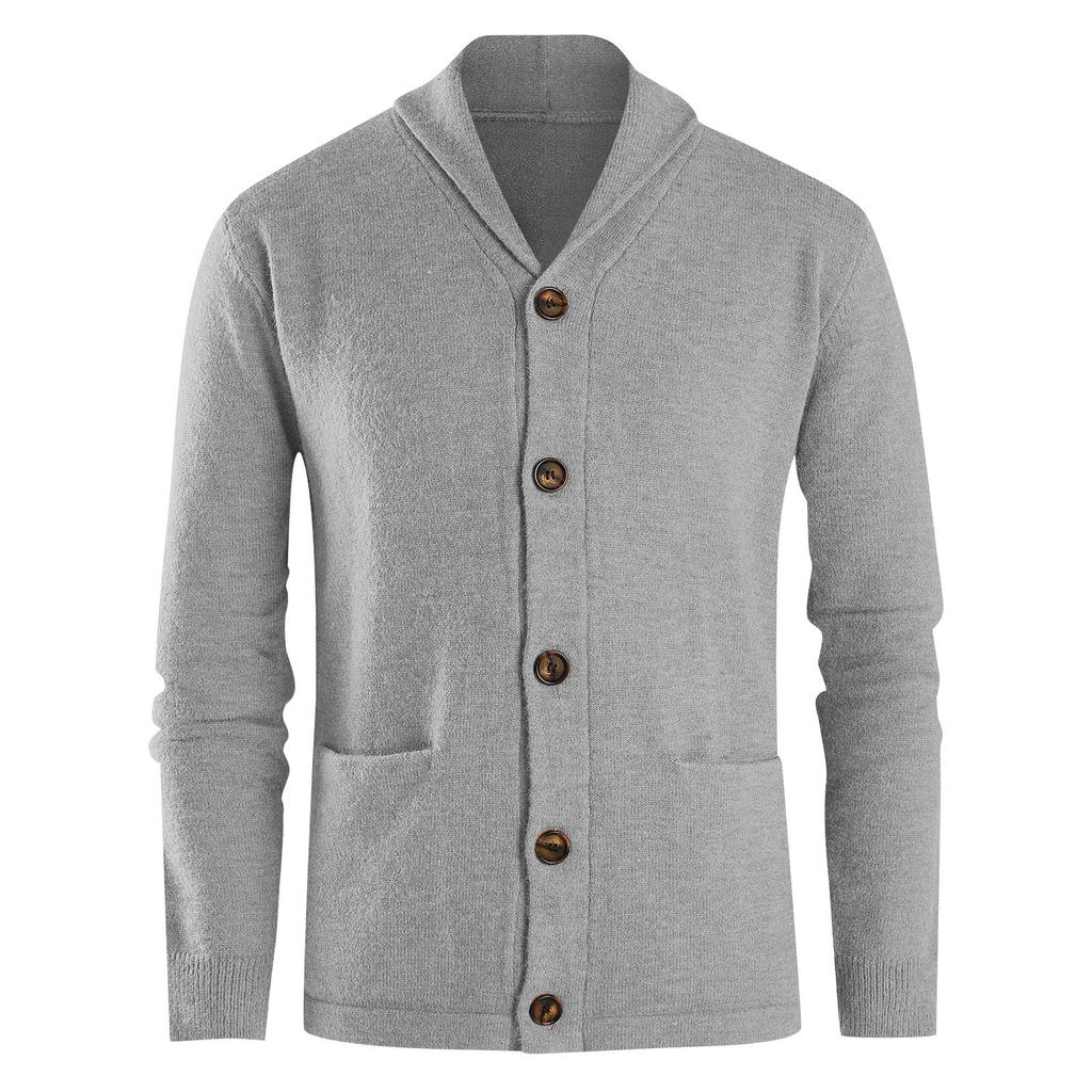 Men Shawl Collar Button Down Cardigan Sweater Classic Knitwear with Pockets Business Casual Versatile Outerwear for Fall Winter