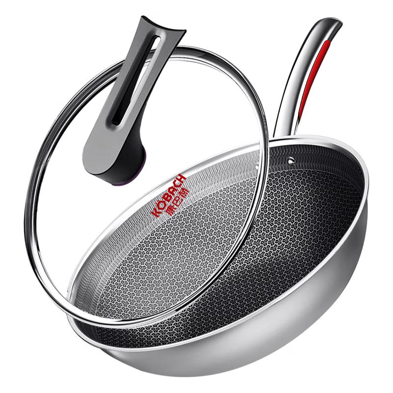 KOBACH 32cm Food-Grade 316L Stainless Steel Honeycomb Wok