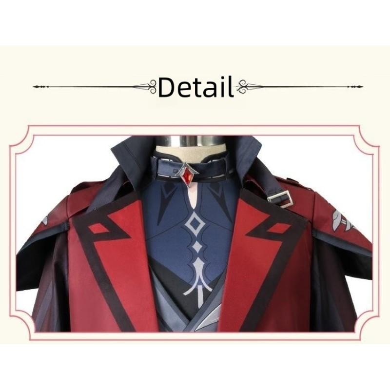 New Game Diluc New Costume Full Set Red Coat Pants Unisex Adult Game Cosplay Costume Halloween Party Unifrom Wig