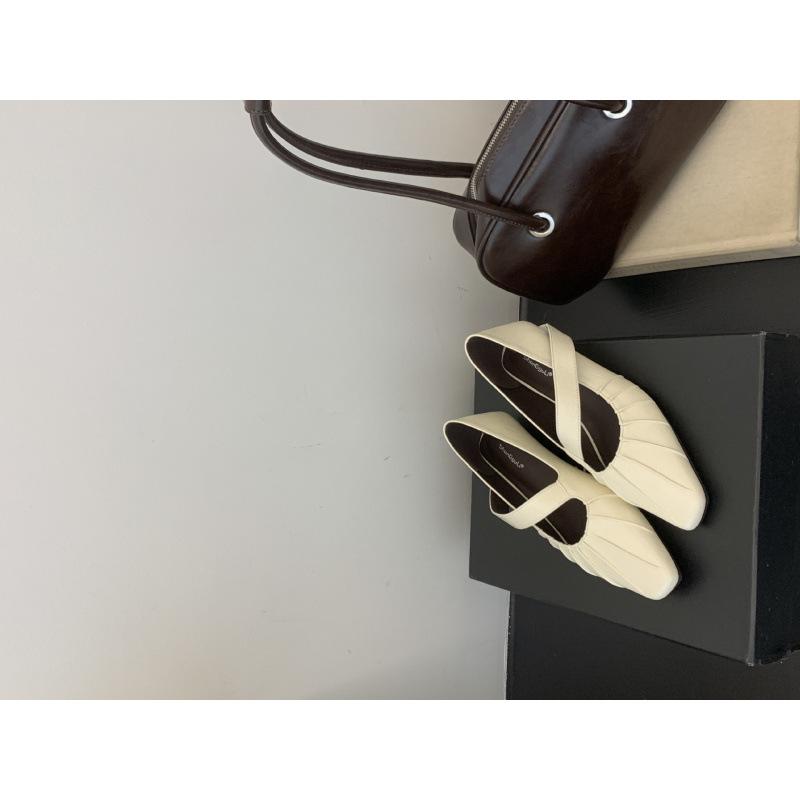 

French temperament retro Mary Jane shoes women s head with pleated flat bottom not tired feet single shoes 40 абрикосовый