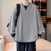 Men's Sweatshirt Casual Versatile Pullover V-neck Long-sleeved T-shirt Fake Two-piece Top