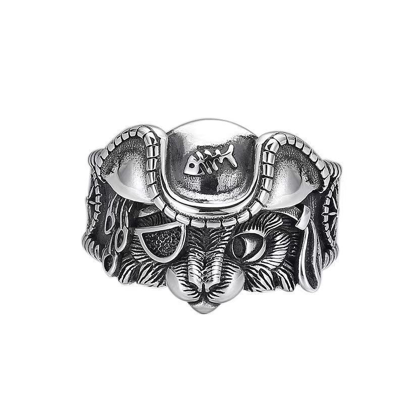 Trendy Men s Retro Cyclops Cat Silver Open Ring Adjustable