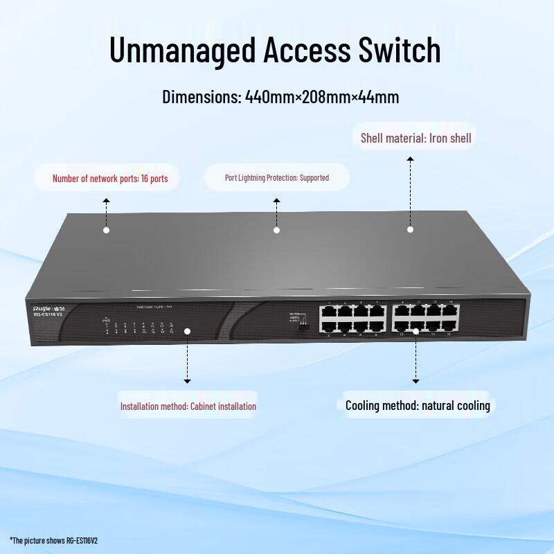 Switch Ethernet Não Gerenciado Ruijie RG-ES116 V2 de 16 Portas 100M