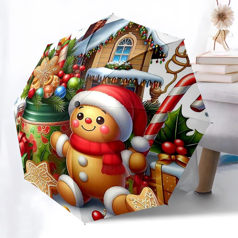 

1pc Christmas Gingerbread Man Automatic Opening/Closing Umbrella, Festive Gift for Fans, Travelers & Daily Use.V027