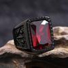 Huajie Red/Black Men's Square Large Zirconia Rings Punk Rock Charming New Ring for Men  Trend Tide