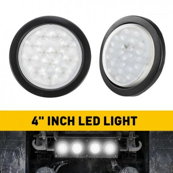 

US 4 White Tail Trailer 10 LED Backup Reverse Stop Lights Flush Mount 2Pcs Oval