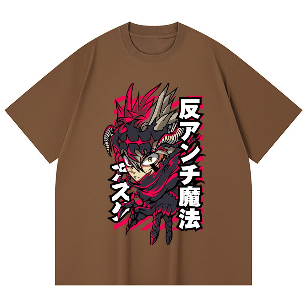 230 Gsm 100% Cotton Black Clover V5 Asta Demon Print Unisex Heavy Cotton T Shirt