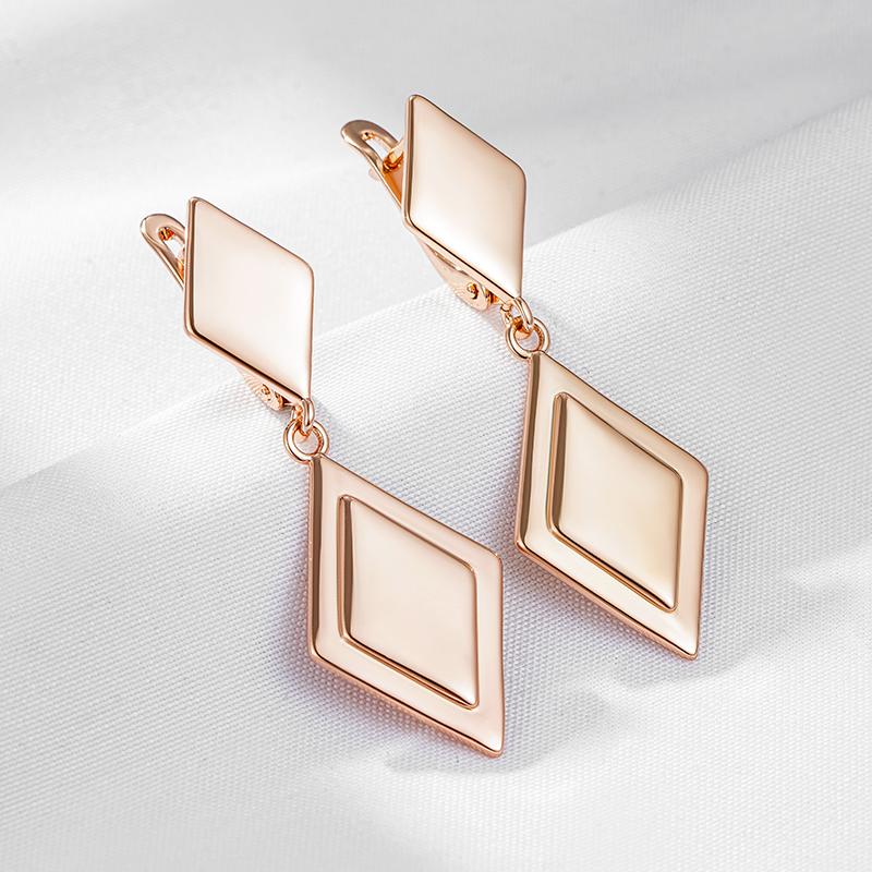Fashion Glossy Two Rhombus Long Drop Earrings For Women  Rose Gold Simple Metal Bride Wedding Daily Party Jewelry