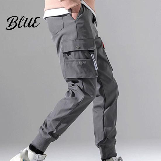Loose Trousers Men Multiple Pockets Color Elastic Lining Solid Pants Plush Waist Warm Cargo
