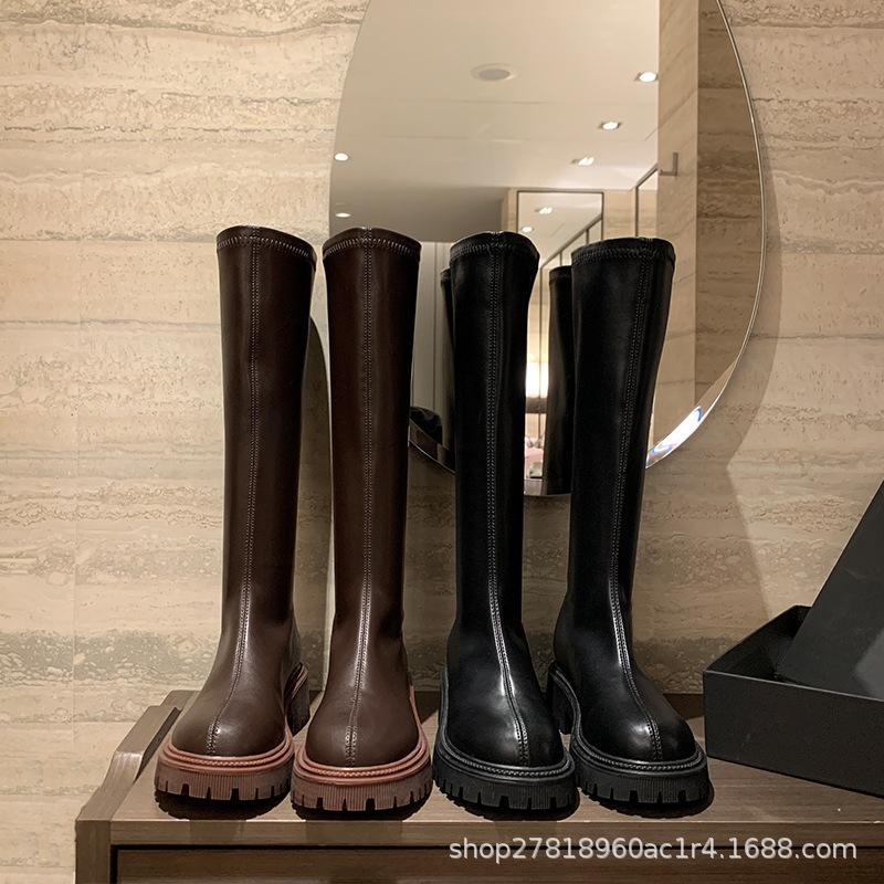 Boots Women's 2025 Autumn and Winter Heightening Knight Boots Martin Elastic Skinny Boots Thick-soled Long Tall Boots Skinny