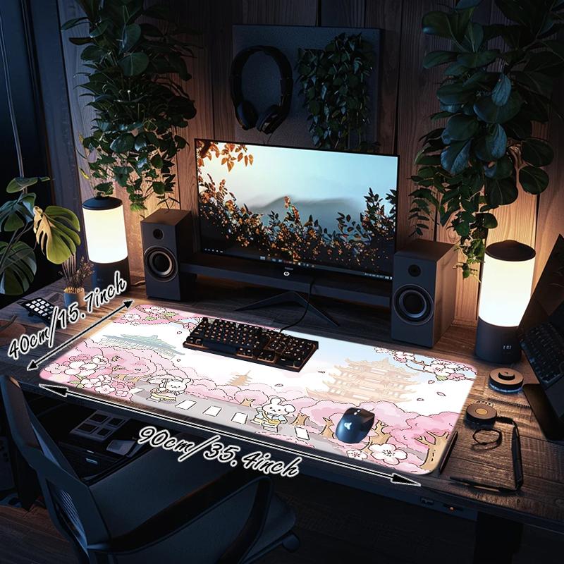 1 Stück Kirschblütenfest Japan Gaming-Mauspad Tastatur Schreibtischmatte Rutschfeste Gummikante Wasserdichtes Computer-Mauspad für Büro Heimdekoration Y127
