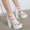 Fashion 14cm Women's Solid Color Chunky Heel Sandals Stylish Buckle Strap Platform Sandals Breathable Back Zipper Roman Shoes