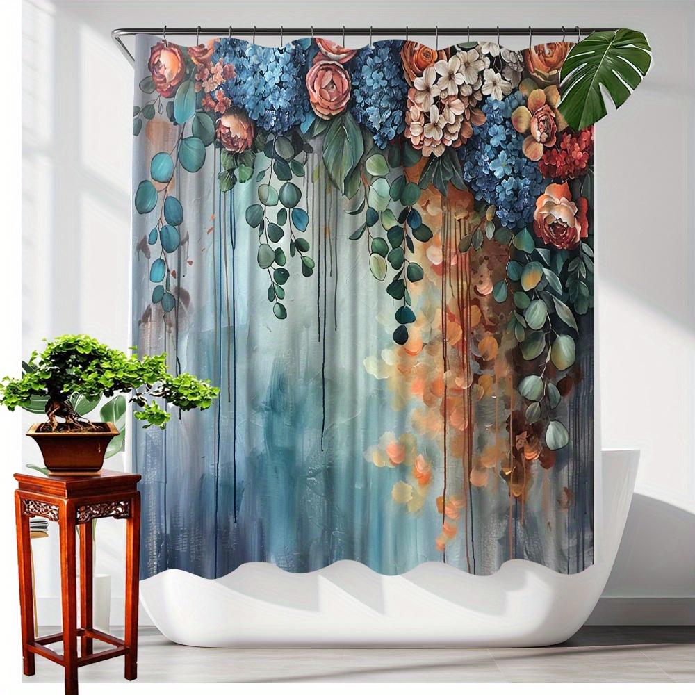 

Artistic Flower Waterfall Shower Curtain - Waterproof, Anti Mold, Vibrant Flowers and Leaves, Creating Relaxing Bathroom W90XH180cm