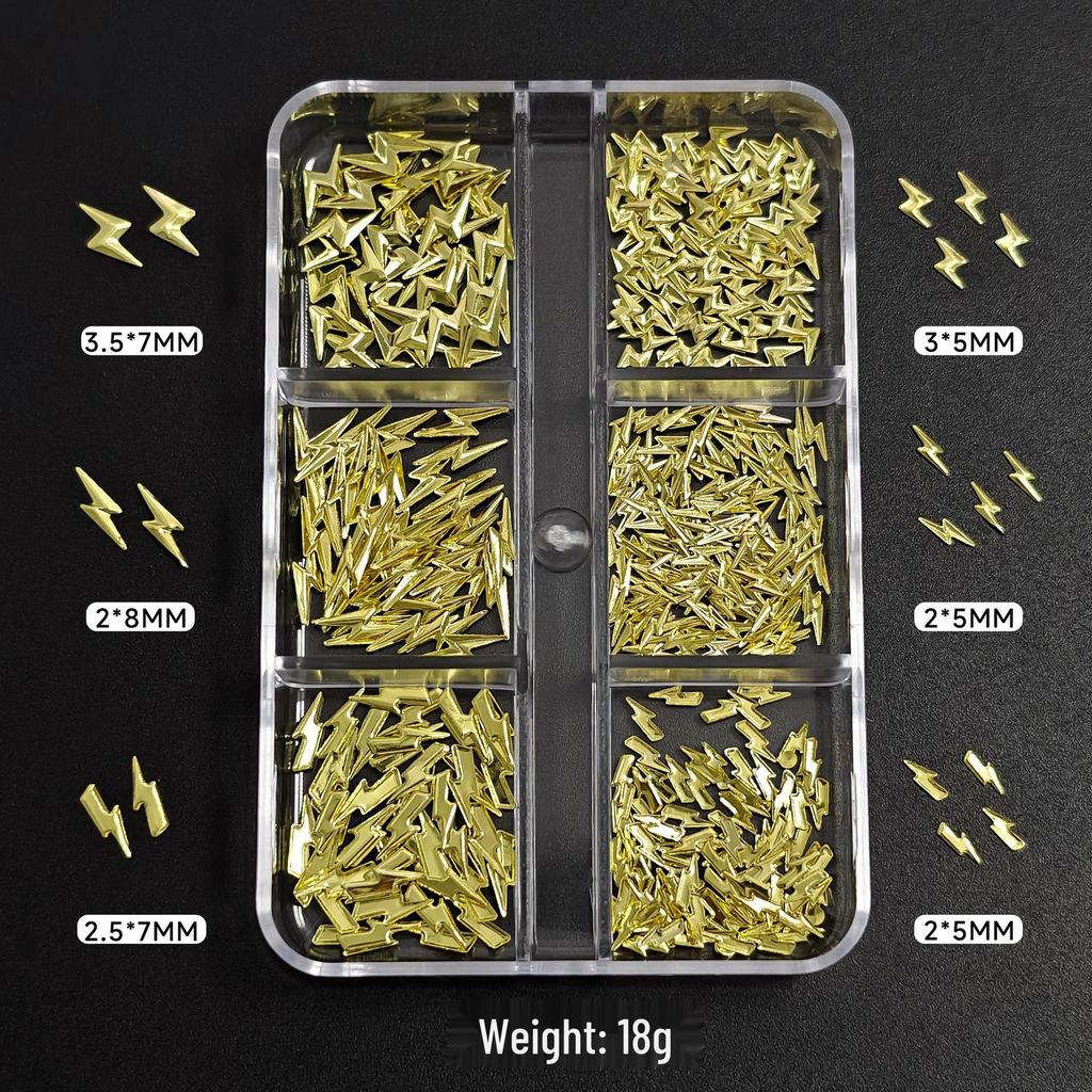 Gold & Silver Starburst Nail Art Set: Cross, Rivets & Lightning Elements