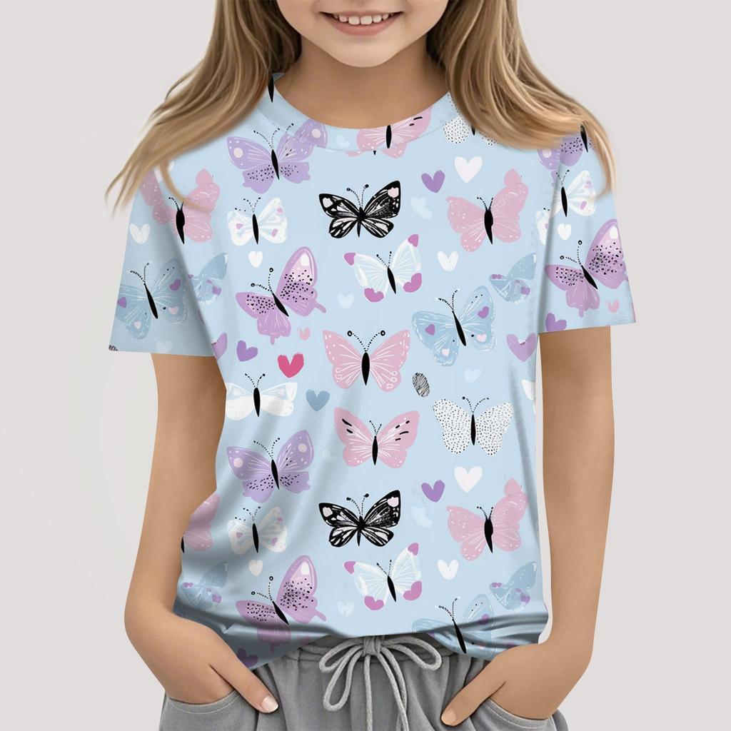 Kinder Mode Lässig Kurzarm Tier Floral Print Rundhals T-Shirt Top