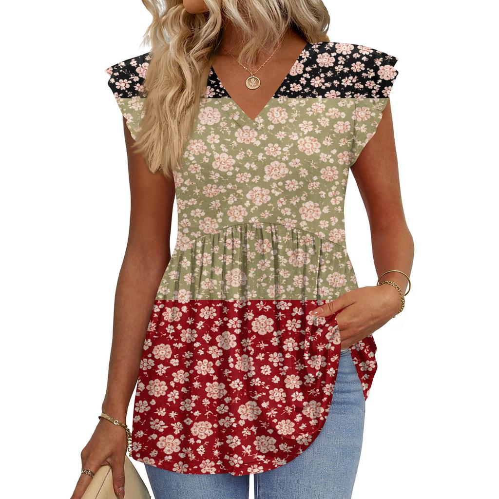 Womens Tops Fashionable V-neck Ruffled Sleeve Short-sleeved T-shirt Business Blouses