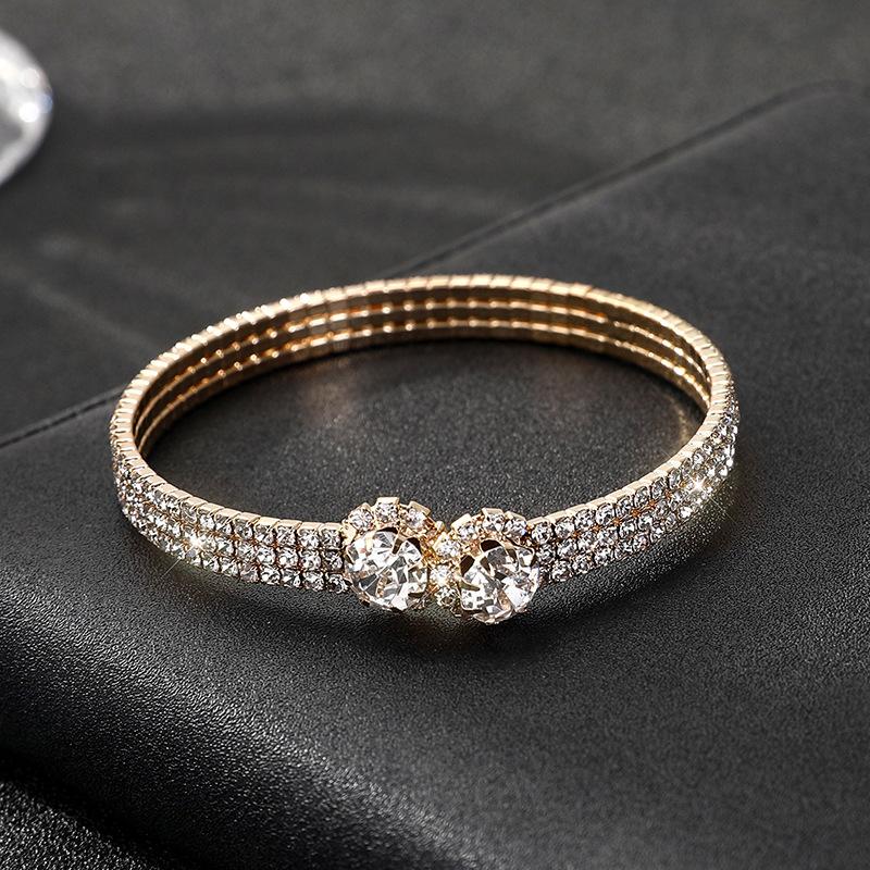 Elastic diamond bracelet, gold and silver claw chain open bracelet bridal rhinestone full diamond bracelet women золотой