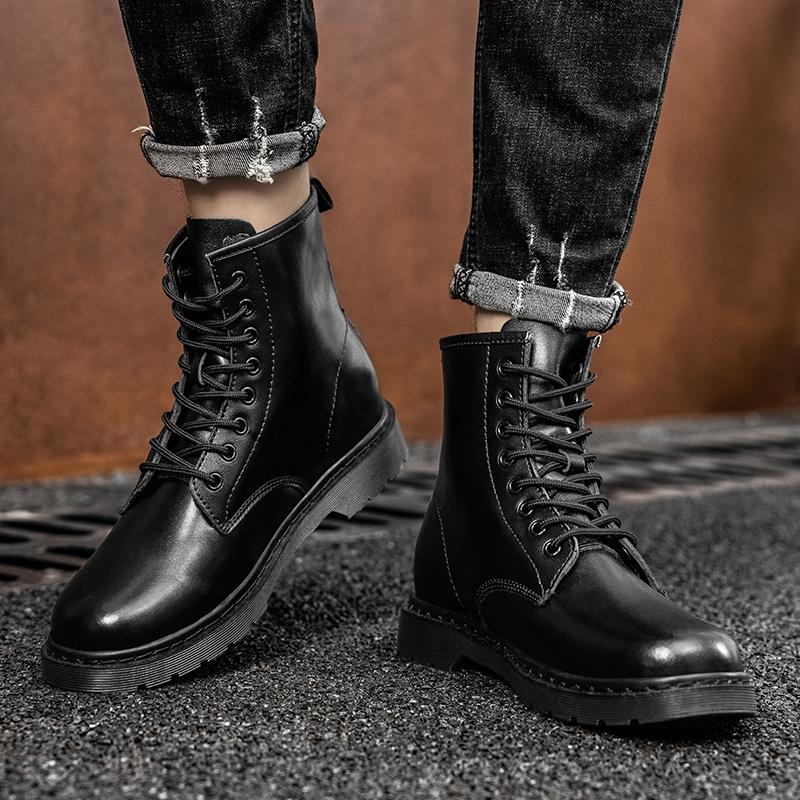 Botas de Combate Militares para Hombre con Cordones Zapatos Negros Plataforma Botas de Motocicleta Tobillo de Cuero Calzado Casual Zapatos de Hombre Botas Militares de Hombre